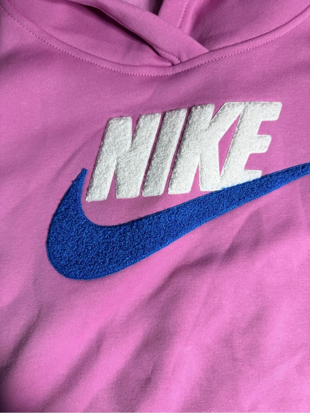 Nike Kids Pink Fleece Pullover Hoodie Chenille Logo | Large